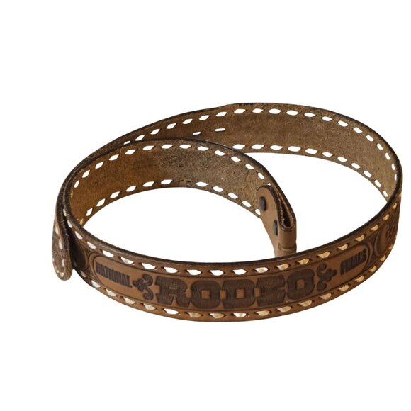 National Finals Rodeo Belt Brown Leather Justin Brand Size 32 NFR Vintage Wester - Picture 10 of 16